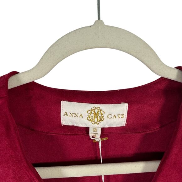 Anna Cate Nina Suede Blouse Beet Red V-Neck Party Office Boho NWT Womens XS - Picture 4 of 8